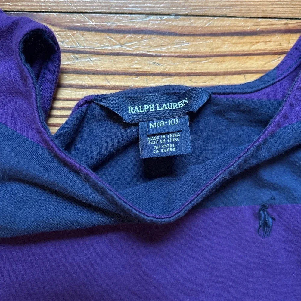 Ralph Lauren Striped Dress Girls‎ Purple Excellent Flutter Sleeve SIZE M (8-10)